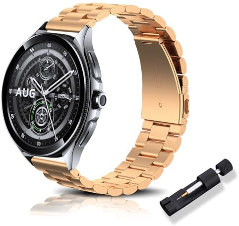 RoYiio Metal Strap for Xiaomi Watch S4/2/S3/2 Pro/S2 Straps Redmi Watch 5 Lite/Active Strap Stainless Steel 22mm Replacement Band for Garmin Venu 4 45mm/Forerunner 570 47mm/Venu 3 - Rose Gold