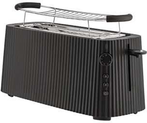 Alessi Plissé MDL15 B - Grille-Pain à Double Compartiment Long, en Résine Thermoplastique, Chauffe-Croissants en Acier Inoxydable 18/10 et Résine Thermoplastique, Fiche Européenne 1700 W, Noir