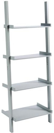 Home Source Ladder Bookcase Shelving Unit Display Ornament Stand Shelf Wall Rack Storage, Grey, 4 Tier
