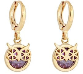 Ohrhänger, Ohrringe Damen Boho Style Creolen mit Zirkonia Eulen Anhänger Gold Lila Boho Ohrringe