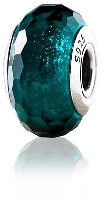 Nbsameng - Colgante de cristal de Murano, plata de ley 925 para pulseras y collares Pandora, regalos para mujeres y niñas, corte de diamante (verde oscuro), Plata