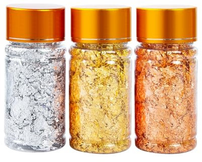 3 Pieces Bottled Gold Foil, Gold and Silver Foil, Food Grade Metal Foil, Home Decorations, DIY Crafts, Suitable for Cake Coffee Nail Art Painting Decoration