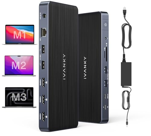 iVANKY 14-in-1 FusionDock Pro 1+, 4K@60Hz Triple Monitore MacBook Docking Station USB C mit 180W Netzteil, DisplayLink, 3*HDMI, 2,5GbE, 6 * 10Gbps USB, 96W PD, SD/TF 4.0