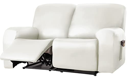 HonunG Recliner Sofabezug Set für 2-Sitzer, Stretch Ruhesessel Bezug mit Tasche, Wasserdichtes PU-Leder 6-teilige Relaxsessel Bezug, Stretchhusse Für Liegesessel Massagesessel (Weiß)
