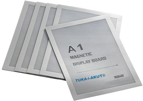 TUKA-i-AKUT 5st. A1 Info-Rahmen Selbstklebend mit Magnetverschluss, Einstecktasche Infotasche Blatthalter, Schnelles Wechseln von Aushängen, Aufklappbarer Magnetrahmen Farbe Silber, TKD8400-A1-5x