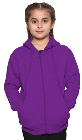 GW CLASSY OUTFIT Kids Girls Boys Zipper Hoodie Unisex Fleece Zipper Top Jacket PE School Sweat Hoodie Casual Fashion UK Size 4-13 Years (5-6 Years, Purple)