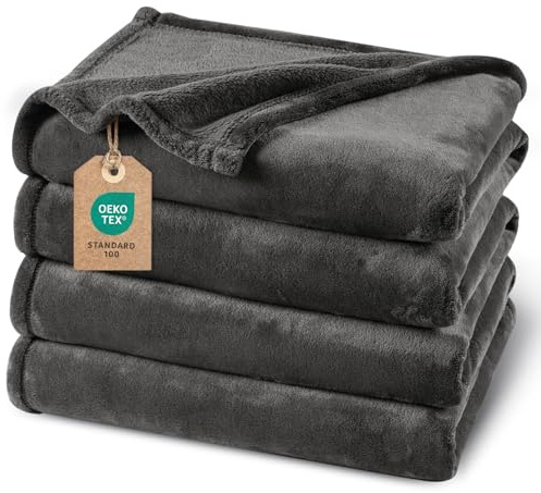 PHF Kuscheldecke Flauschig Fleecedecke 230x270cm - Oeko-Tex Weich Warm Wohndecke, 1PC Decke Blanket für Couch Sofa Bett, Tagesdecken & Kuscheldecken, Sofa überwurfdecke, Dunkelgrau