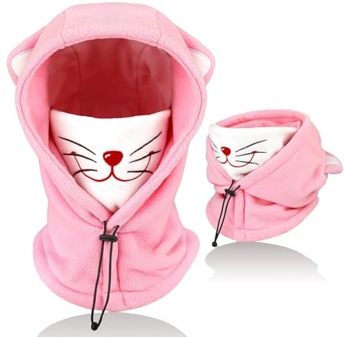 AYPOW Passamontagna Invernale in Pile Termico Bambini 4-12Anni, Maschera da Sci Multifunzionale Antivento Regolabile, Berretti Cappello in Pile Caldo Cappuccio Scaldacollo Sciarpa Ragazzi Ragazze