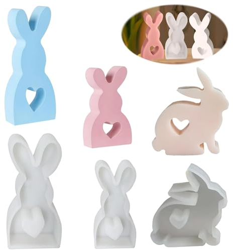3 Stück 3D Osterhase Silikonform Kerzenhalter, Gießformen Silikon Ostern, Silikonform Hase, Silikonformen Ostern Hasenform für Ostern, DIY Gießform Osterhase für Kerzenständer Kerzenherstellung Gips