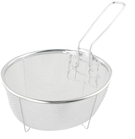 Panier à friteuse avec poignée amovible antidérapante, panier rond en acier inoxydable pour restaurant, cuisine, friture, service des aliments (20 x 20 cm, 1 pièce) (20 x 20 cm)