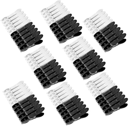 XUSSMM 96 Stück Wäscheklammern Kunststoff für Wäscheleine, Ohne Abdruck, Windfest für Clip Kleidung, Handtuch, Socken (Schwarz und Weiß)