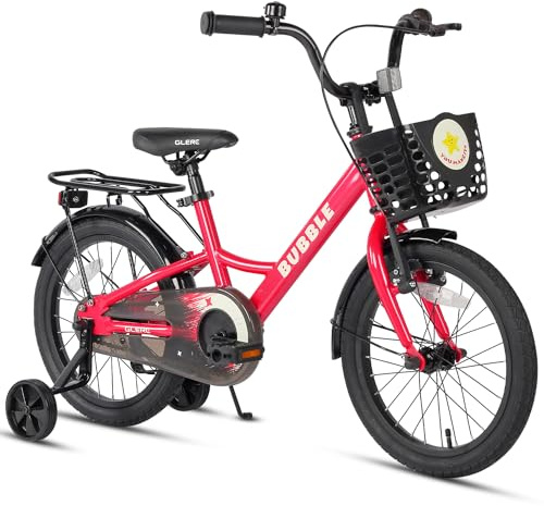 Glerc Bubble 14 Zoll Kinderfahrrad für 3 4 5 6 Jahre alte Jungen und Mädchen mit Korbstabilisatoren und Gepäckträger, Rosenrot