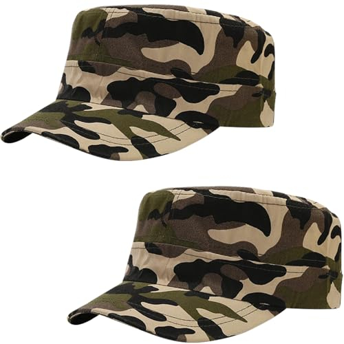 2 Pcs Dschungel Tarnfarbe Unisex Military Stil Army Cap Verstellbare Baseball Cap Flat Top Cap Sommer Sonnen Kappe für Herren Damen
