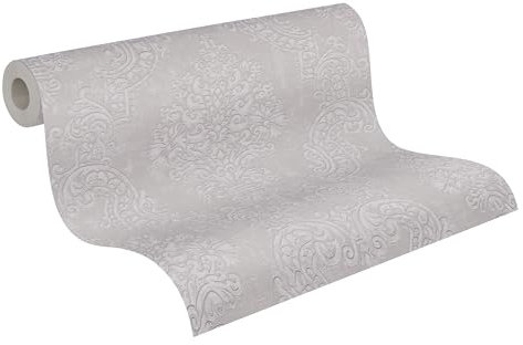 A.S. Création Pure Elegance Vliestapete mit Ornamenten 0,53 x 10,05 m – Beige, Grau - Barocktapete Made in Germany - 397656