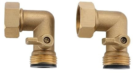 Lot de 2 raccords coudés pour tuyau d'arrosage avec vannes d'arrêt, coude de tuyau en laiton massif de 1,9 cm, élimine le stress et la tension sur les raccords de tuyau d'admission d'eau des