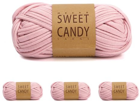 Ceihwa 4pz Filato Grosso in Poliestere rosa Fettuccia per Borse a Uncinetto Filati Maglieria Gomitoli Cotone per Uncinetto Tessuto Filato T-Shirt Filato Tessuto Crochet per DIY Artigianato-100g