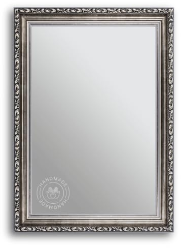 CLAMARO Wandspiegel Wien, Antik Barock, Fichte Holzrahmen Silber, 60x70 cm | Echtglas Spiegelscheibe, HDF-Rückwand, Metall Aufhänger, Hoch- und Querformat, ideal als Garderobenspiegel oder Badspiegel
