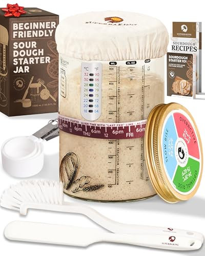 Superbaking Sauerteig-Starterglas (940 ml) – Sauerteig-Starter-Set für Anfänger – Must-Have Werkzeuge bei der Herstellung von Sauerteig-Starter für das perfekte Sauerteigbrot inklusive – Sauerteigglas