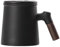 fanquare Tazas de Té de Cerámica con Asa de Madera Taza de Té Grande Negra con Infusor y Tapa Taza de Té para Casa Oficina 340ML