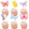 Pangogogo 36Stk Schmetterling Cupcake Toppers, Rosa Gelb Blau Lila tortendeko schmetterling, 6 Stil Schmetterling Muffin Deko für Cake Topper Hochzeit,Geburtstag Party