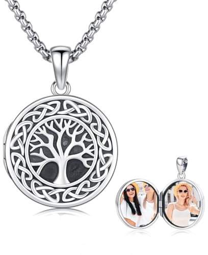 CUOKA MIRACLE Baum des Lebens Bild Kette 925 Silber Lebensbaum Medaillon Kette Foto Bilder Anhänger Halskette Amulett für Damen (02-keltisch)