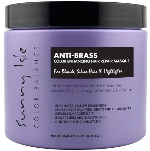 Sunny Isle Anti-Brass Color Enhancing Purple Hair Repair Masque 16oz | Neutralizes Yellow Undertones & Brassiness