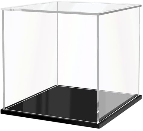 JUJOMAT Schaukasten Vitrine mit Schwarzer Basis Klare Acrylkasten Organizer Staubdichte Schaukasten Acryl für Action-Figuren Spielzeug Sammlerstücke 35*35*35cm