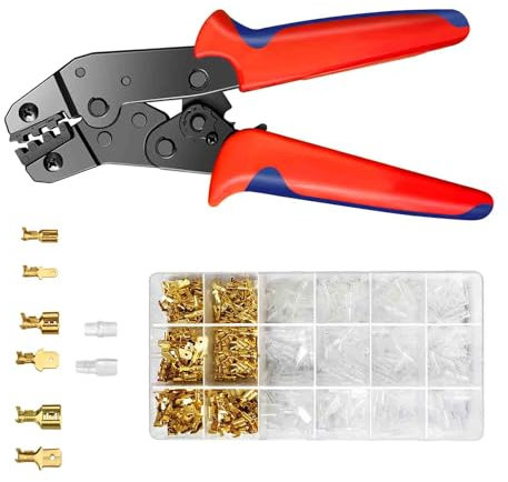 Crimpzange inkl. 300 Stück Flachsteckhülsen Set I Krimpzange für 0,50-2,50 mm² Steckverbinder I Crimpzangen Tool, Crimp Zange, Flachsteckhülsenzange, Crimpwerkzeug