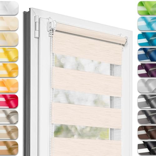Estika Doppelrollo Klemmfix ohne Bohren - 80 cm x 120 cm - Rosy-Beige - 27 Stofffarben, Tag und Nacht Duo Rollo, Rollos für Fenster ohne Bohren, Fenster Sichtschutz (30 cm Stoffbreite)