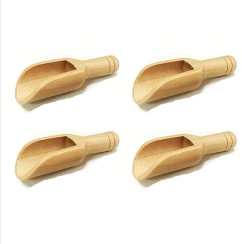 KYUQY Lot de 4 mini cuillères en bois, cuillère à thé, cuillère à poudre à laver, petite cuillère à sel de bain, petites cuillères à épices pour le sucre, les épices, les sels de bain, la cuisine