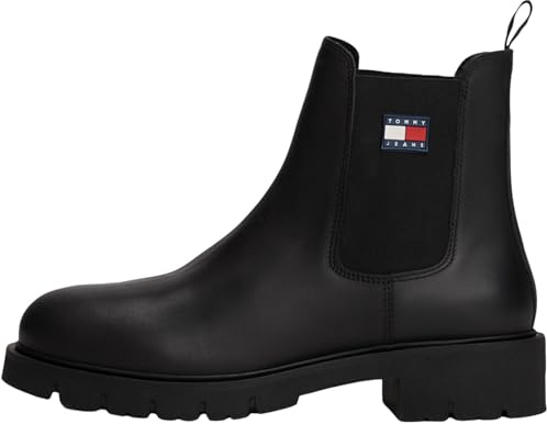 Tommy Jeans Women's Leather Chelsea Boots, Black (Black), 3.5