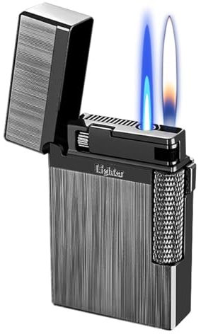 Dual-Flame-Modus Klassisches Feuerzeug, Jet-Fackel-Feuerzeug Soft-Flame-Feuerzeug 2 in 1, Winddichtes nachfüllbares Butan-Feuerzeug Einstellbare Flamme for Kerze Camping Wandern Grillen(H)