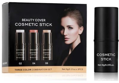 3Pcs Contour Stick, Bronzer Highlighter and Blush Sticks, Cream Contour Beauty Wand, Long Lasting & Smooth Natural Face Contouring Illuminator (B, 1)