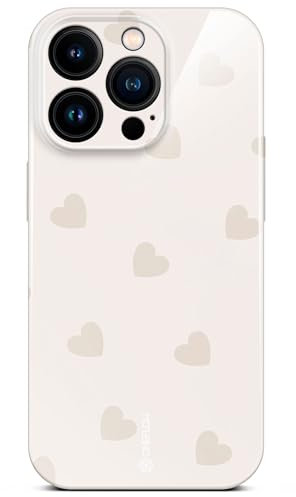 ONEFLOW Splash Coque de protection pour iPhone 16 Pro avec motif design, coque de protection pour téléphone portable avec protection de l'appareil photo, fine impression de cœurs crème beige
