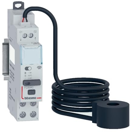 BTICINO Attuatore DIN Smart FC80AC, Dispositivo Smart, Comando e Misura dei Consumi da Remoto, App Home+Control, Compatibile con Apparecchi con Assorbimento fino a 80A, Toroide Incluso, 1 Modulo DIN