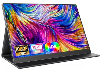 CJkao - Monitor portatile FHD 1080P USB-C e HDMI da 15,6, display IPS ultra sottile con Smart Cover, doppi altoparlanti, HDR, Eye Care, monitor esterno per laptop, Mac