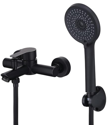 HOMELODY Badewannenarmatur mit Handbrause Schwarz Matt,Mischbatterie Badewanne Wandmontage