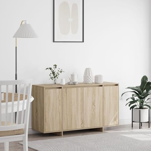 SKTQYQO Anrichte aus Sonoma-Eiche, aus Holz, 3 Türen, Anrichte mit matter beiger Oberfläche für Innenräume, modernes rechteckiges Design und Aufbewahrungslösung