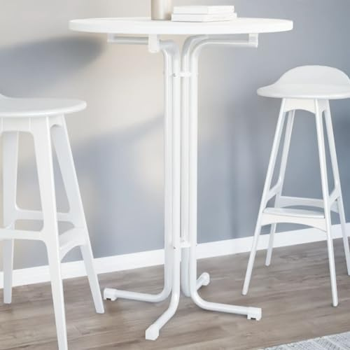 Zeehear Bartisch Weiß Ø80x110 cm, runder Stehtisch aus Holzwerkstoff und pulverbeschichtetem Stahl, klappbar für Küche und Esszimmer
