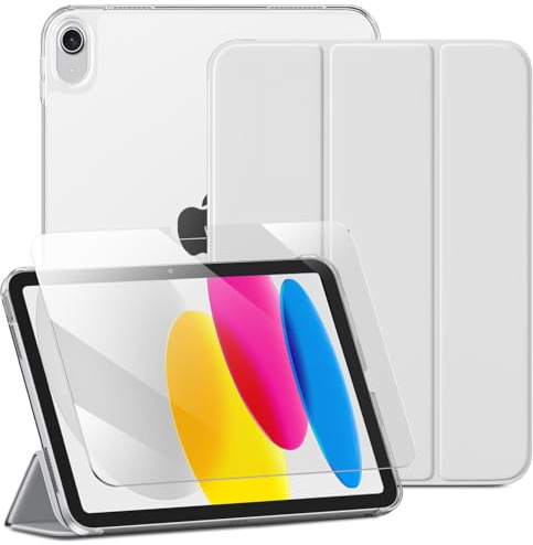 drivego Case for iPad A16 11th 10th Generation 2025/2022 & Screen Protector | 11/10.9 Inch, Slim Hard Translucent Back, Full Protective Set, Support Touch-ID, Auto Sleep/Wake, White