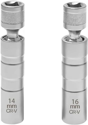 3/8 Swivel Spark Plug Sockets, 14mm16mm 12 Point Magnetic Wall Tool | Joint Magnetic Spark Plug Removal Sockets, Professional Auto Repair Tool for Easy Spark Plug Installation & Extract