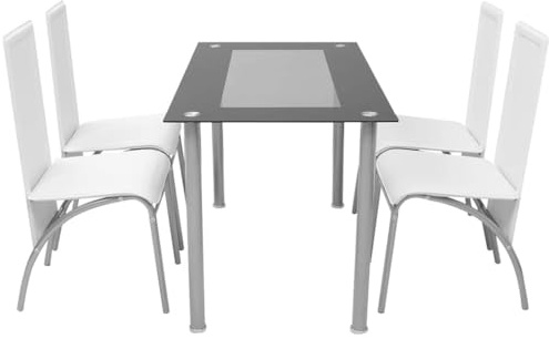 Jkghdrt Moderne Essgruppe aus Stahl und Glas mit pulverbeschichteten Stahlrahmen - Fünfteilige Essgruppe in Weiß mit Tisch und Vier Stühlen