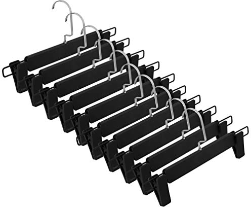 INTIRILIFE Hosenbügel Schwarz - 10 Stück Antirutsch Hosenbügel aus Kunststoff und Metall für Röcke Hosen - 31 x 3 x 15,5 cm - verstellbare Klammer, Kleiderbügel Klemmbügel Rockbügel Hosen Spanner