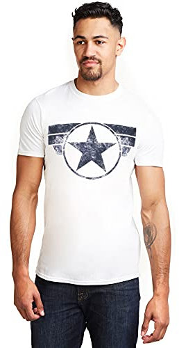Marvel T-Shirt Captain America Cap Logo pour Homme, Blanc, Taille XXL UK