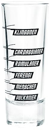 getDigital Intergalaktisches Alkohol-Messglas - Ausgefallenes Geek Schnapsglas mit den Toleranzgrenzen verschiedener Alien Völker - 4 cl, Einzelglas