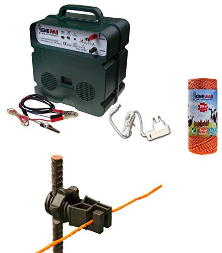 Clôture Électrique Kit Complet: 1 Electrificateur Double Alimentation 12 V / 220 V + 1 Fil 250 MT 2.2 Mm² + 100 pcs Isolateur pour Piquets en FER - Clôture Électrifiée pour Chevaux Sangliers