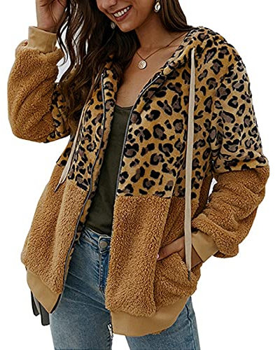ABINGOO Veste Femme en Fausse Fourrure Pull Polaire Chaude Souple Mode Hiver Zippée Peluche Sweat Femme Casual Ample(Kaki,S)