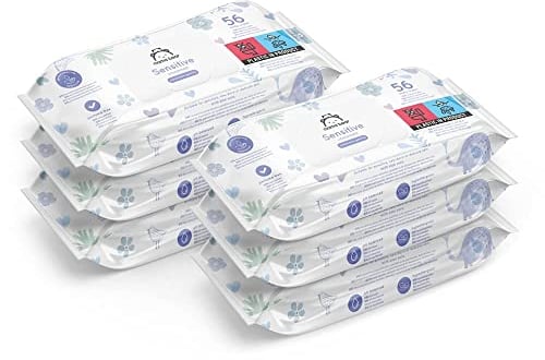 by Amazon Sensitive Baby Wipes 336 Wipes, Unscented, 6 Pack of 56, (Previously a Mama Bear brand, same product)
