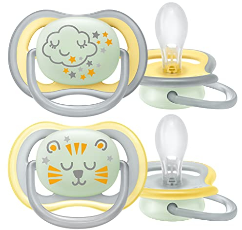 Philips Avent Ultra Air Schnuller für Kinder ab 18 Monaten, mit im Dunkeln leuchtendem Knopf, ohne Bisphenol A, 2 Stück, inkl. Sterilisator / Tragetasche, SCF376/01