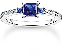 THOMAS SABO Damen Ring mit blauen und weissen Steinen 925 Sterlingsilber TR2402-166-32